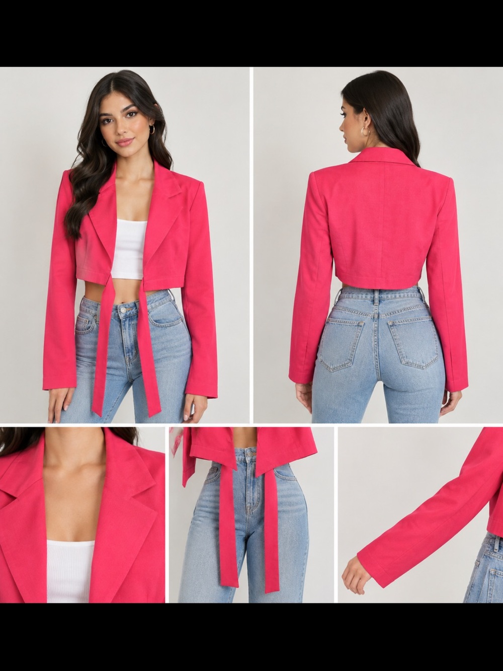 Cropped Pink Tie-Front Blazer Jacket - Women's